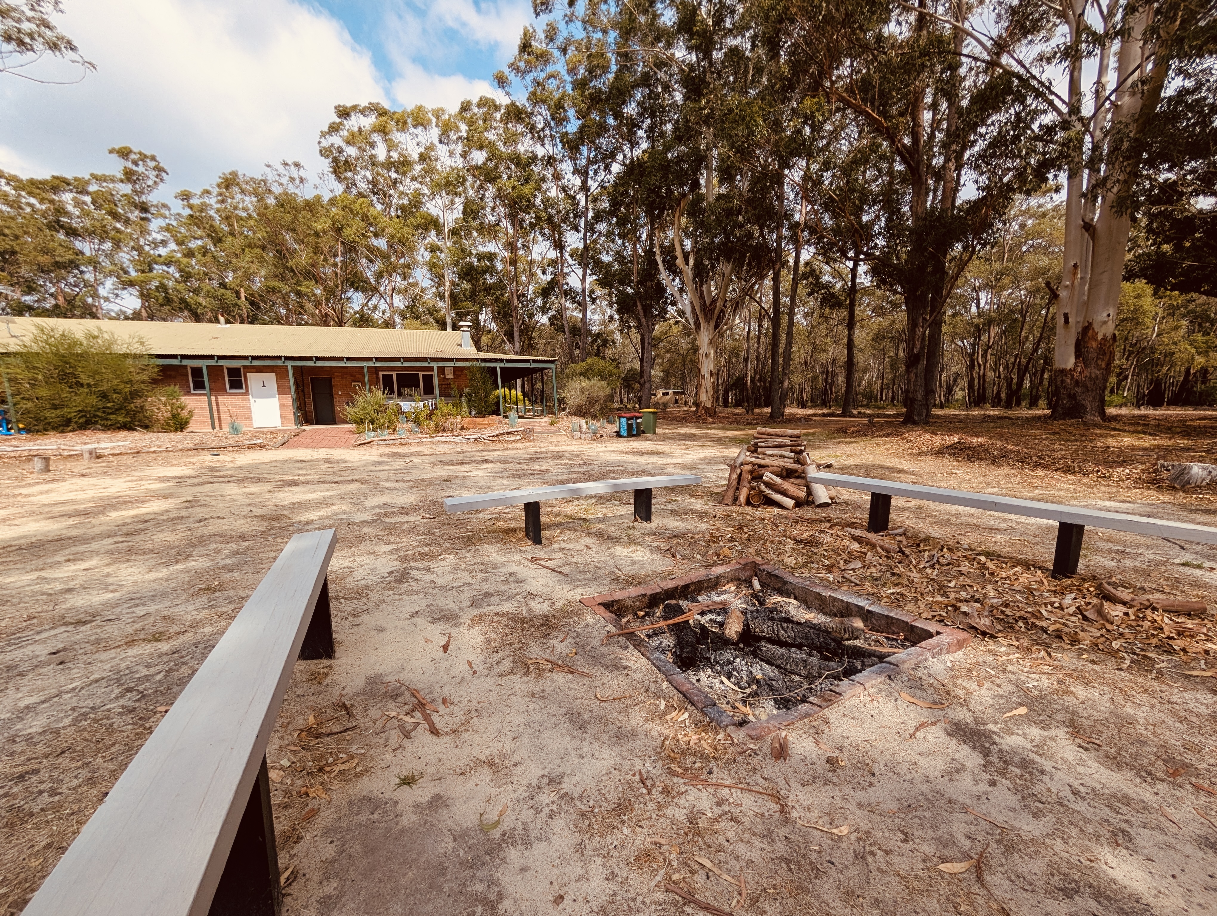 Fire pit with log seating